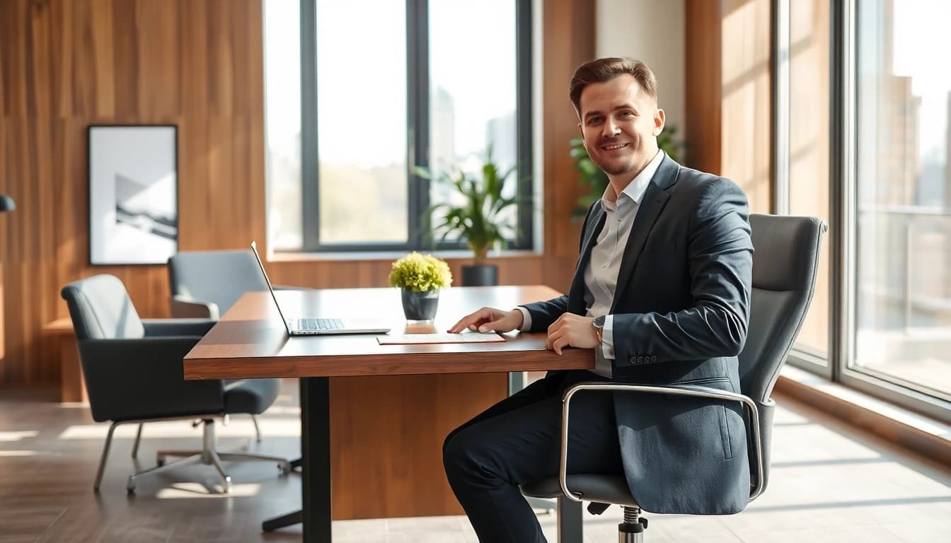 Headhunter Oberhausen berät einen Klienten in einem modernen Büro mit eleganten Möbeln.