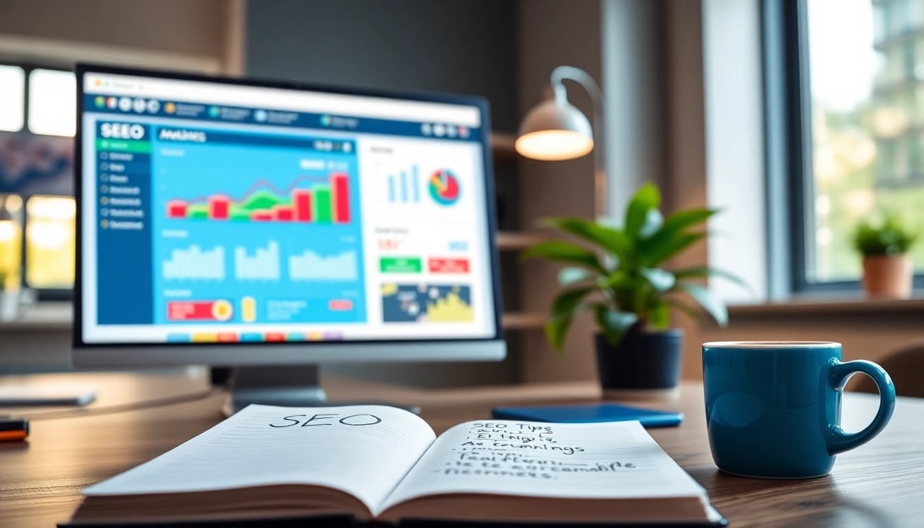 Optimizing Website with SEO Tipps: Insights on a computer screen and handwritten notes.