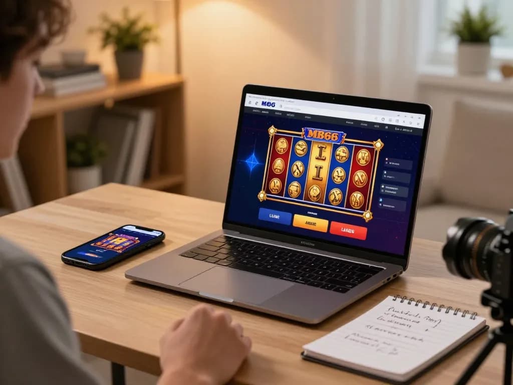 Engaging scene of a player using the MB66 online casino app at home, demonstrating strategic gaming.