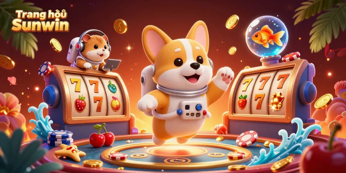Experience the excitement at Trang chủ Sunwin with an astronaut corgi in a vibrant casino scene.