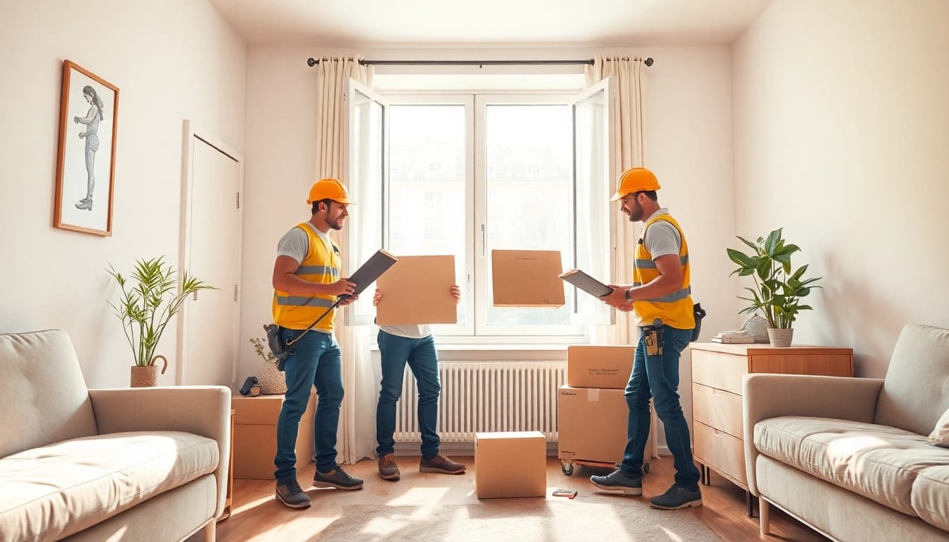 Räumung Wien: Professionelles Team bei der Entrümpelung einer Wohnung in Wien mit Möbeln und Kartons.