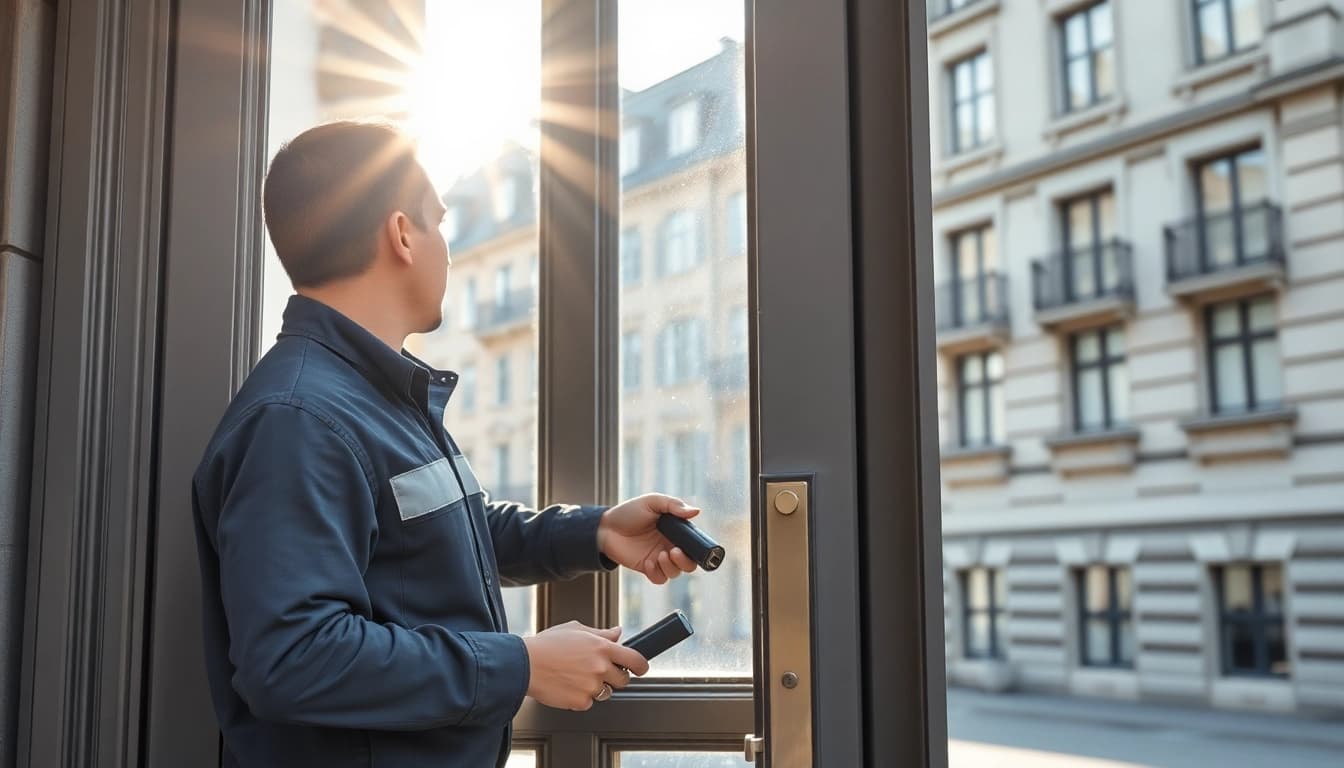 Techniker bei der Türöffnung mit Schlüsseldienst Berlin günstig für zuverlässige Dienstleistungen.