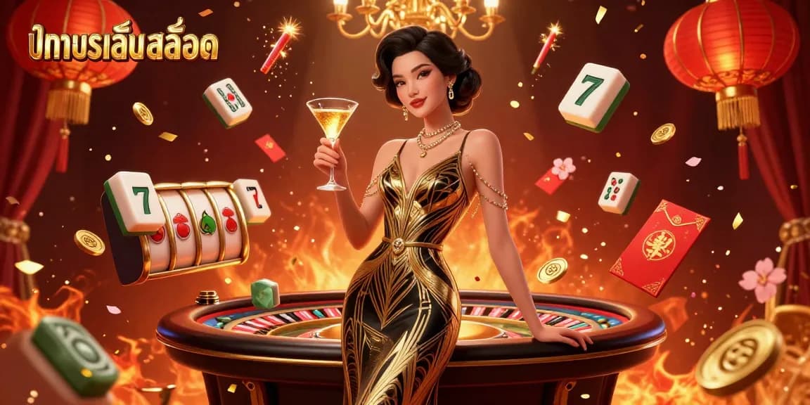 Experience thrilling ทดลองเล่นสล็อต action in a vibrant 3D casino illustration featuring elegant decor and dynamic game elements.