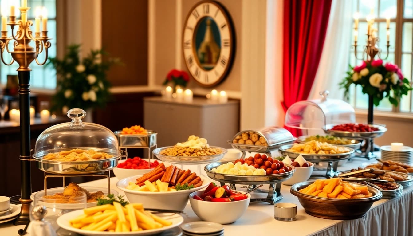 Delicious buffet offerings by top Partyservice, beautifully arranged for a festive atmosphere.