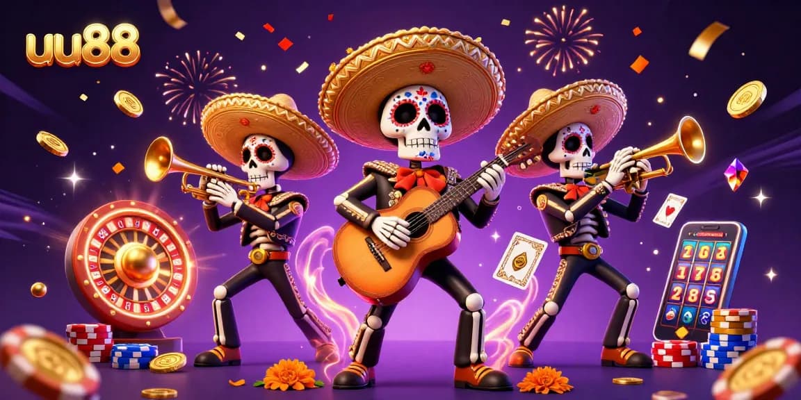 Experience the thrill of uu88 with a vibrant digital fiesta of casino gameplay, festive mariachis, and dazzling gems.