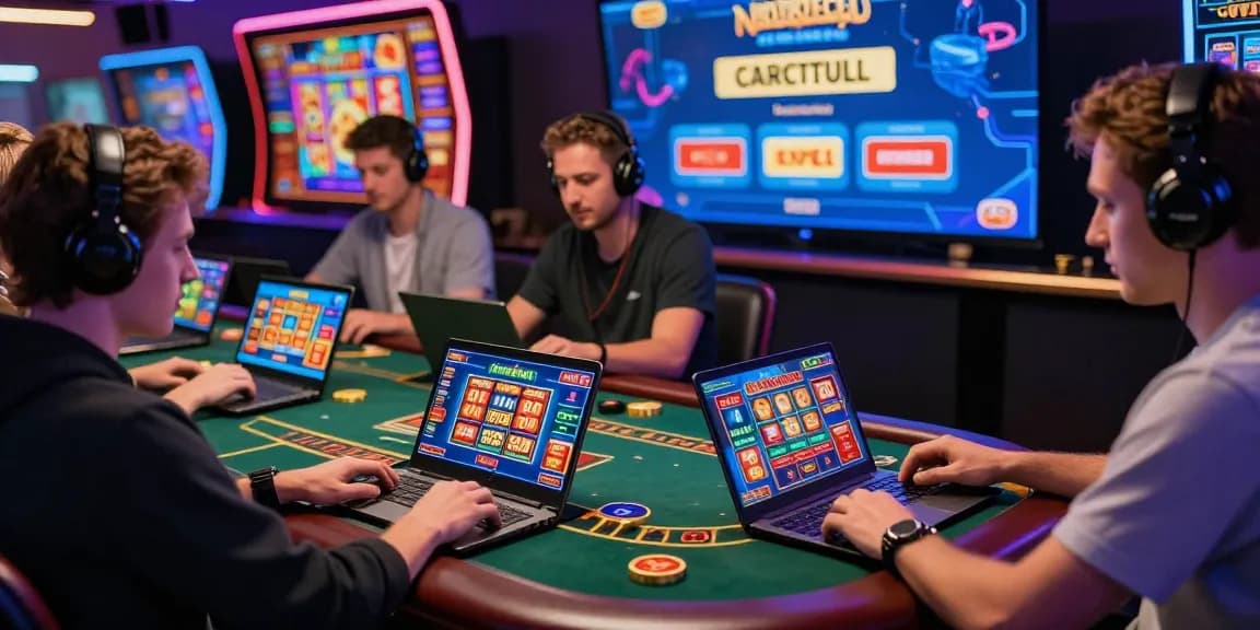 Engagierte Spieler nutzen ein Paysafe Card Casino für sicheres Online-Gaming und zeigen lebendige Casino-Spiele.