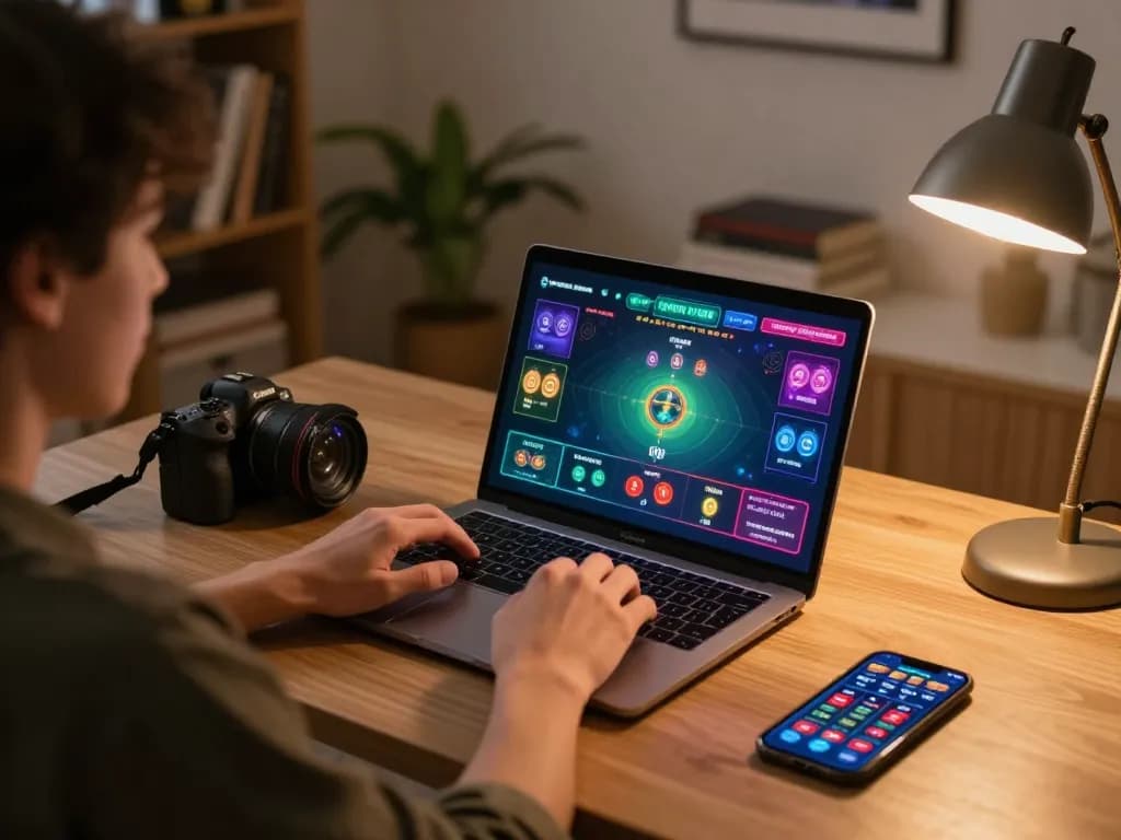 The gamer enjoys a session on go8s while playing online casino games in a cozy home setup.