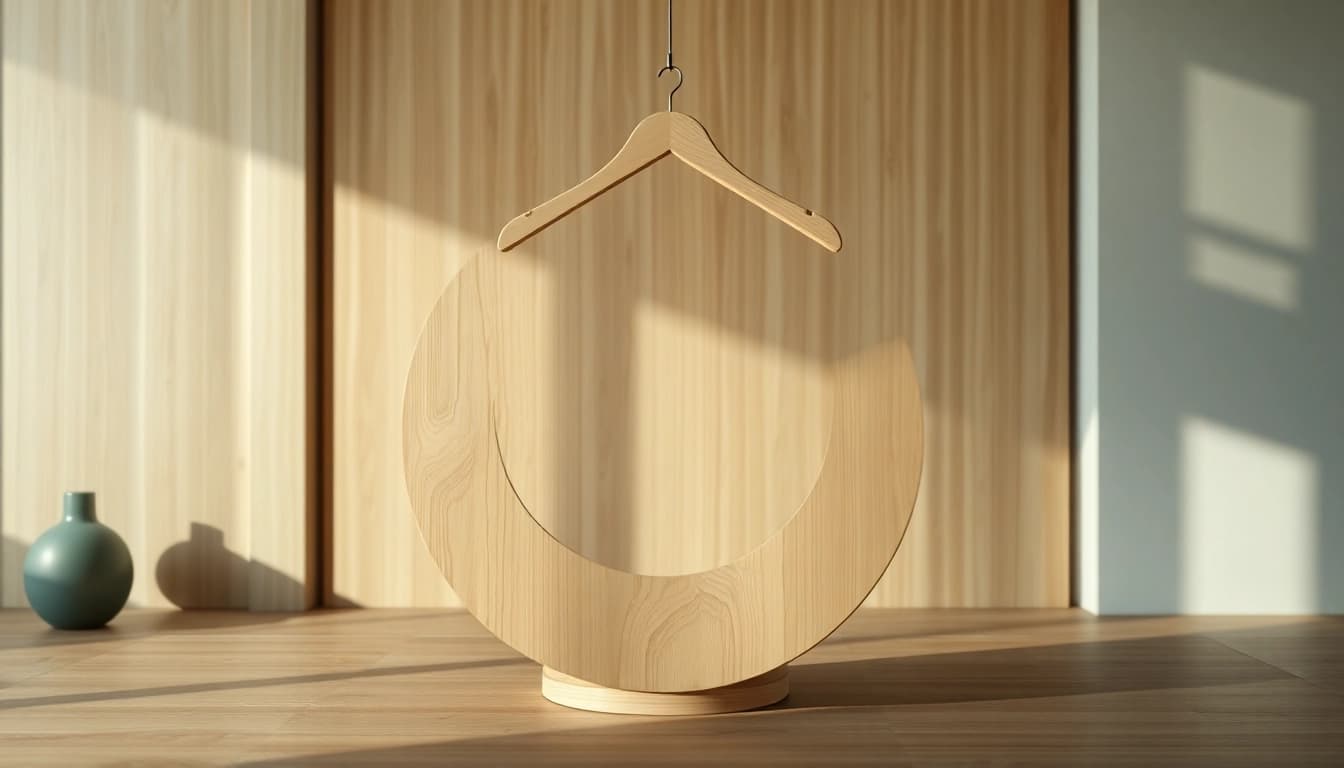 Eleganter Holz Kleiderbügel, ideal für stilvolle Garderobenorganisation und Raumgestaltung.