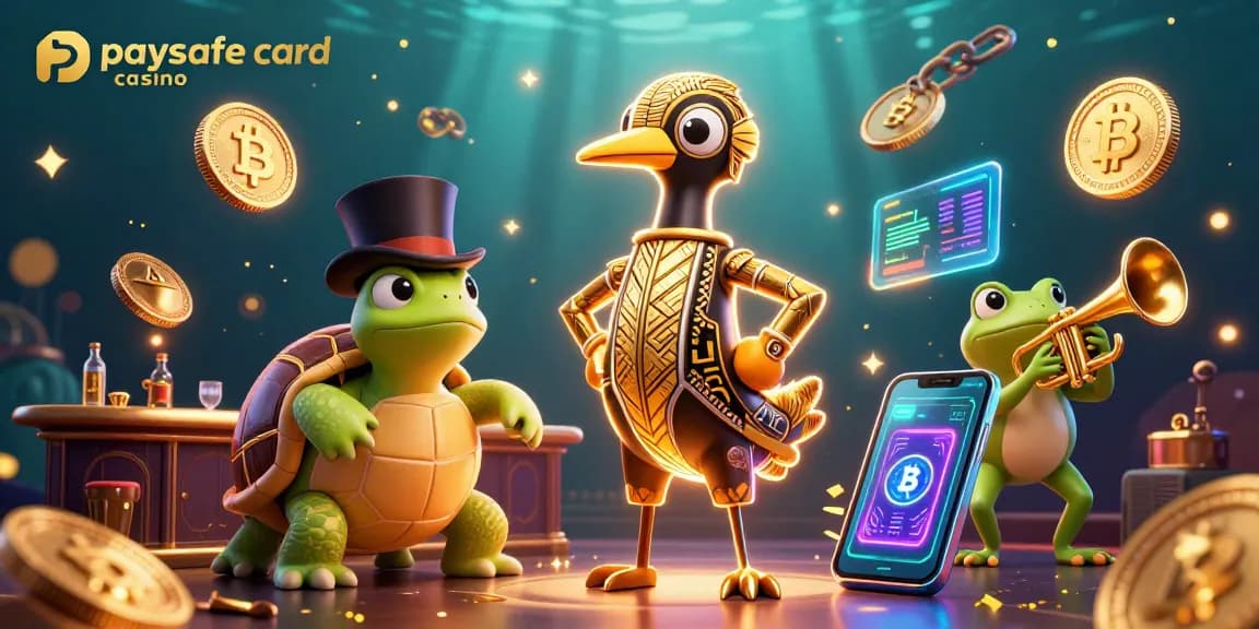 Erleben Sie das Paysafe Card Casino mit lebendigen Charakteren und Krypto-Elementen.