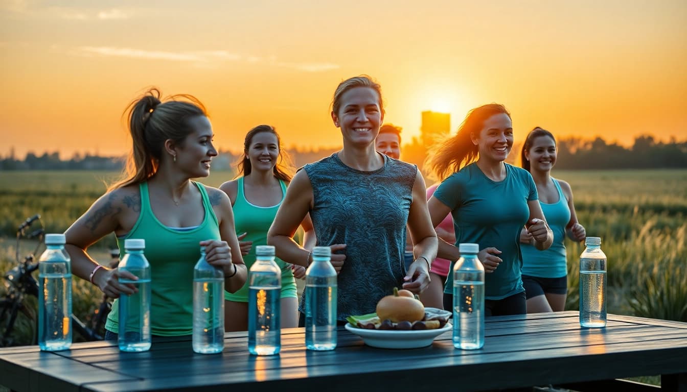 Motivierte Gruppe trainiert gemeinsam im Freien, um Gewichtsverlust zu fördern.