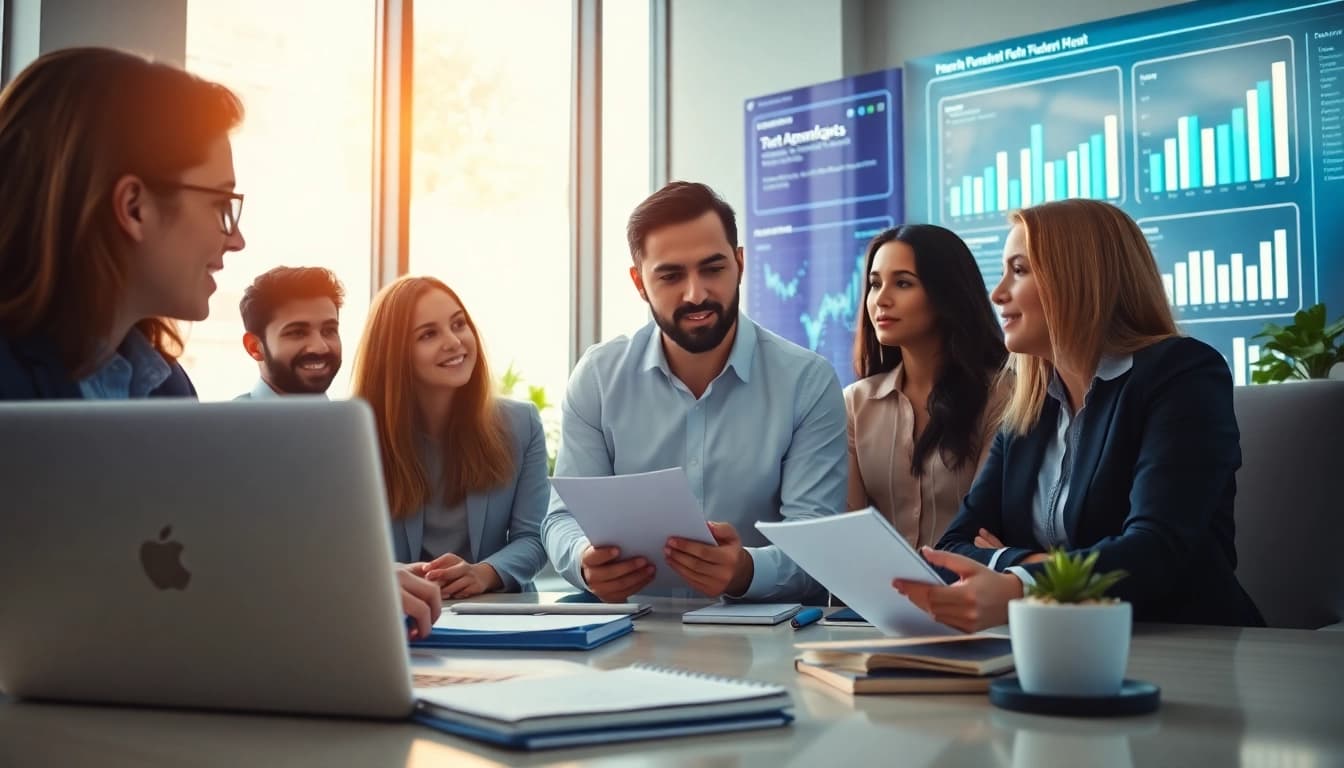 Headhunter IT in a professional setting discussing with diverse candidates.