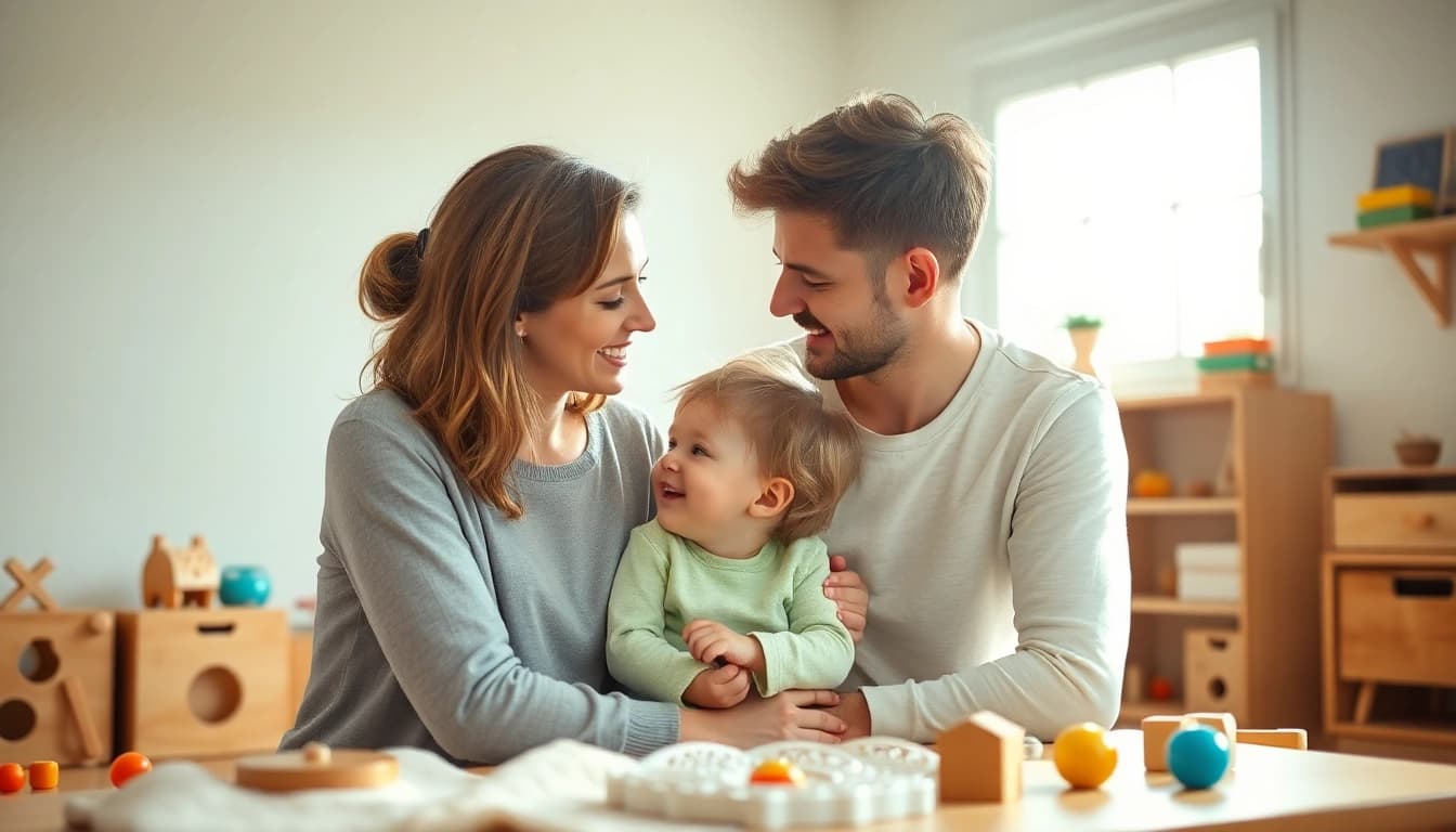 Kindererziehung: Ein liebevolles Eltern-Kind-Moment, das Vertrauen und Nähe zeigt.