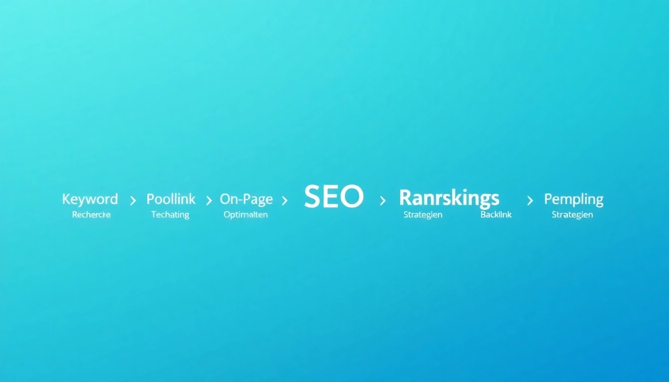 Diagramm zur Verbesserung des SEO-Rankings mit zentralen Strategien und Prozessen.