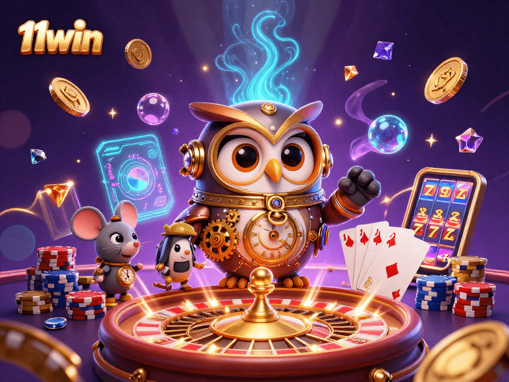 Bet on 11win for thrilling casino action with steampunk characters and vibrant game elements.