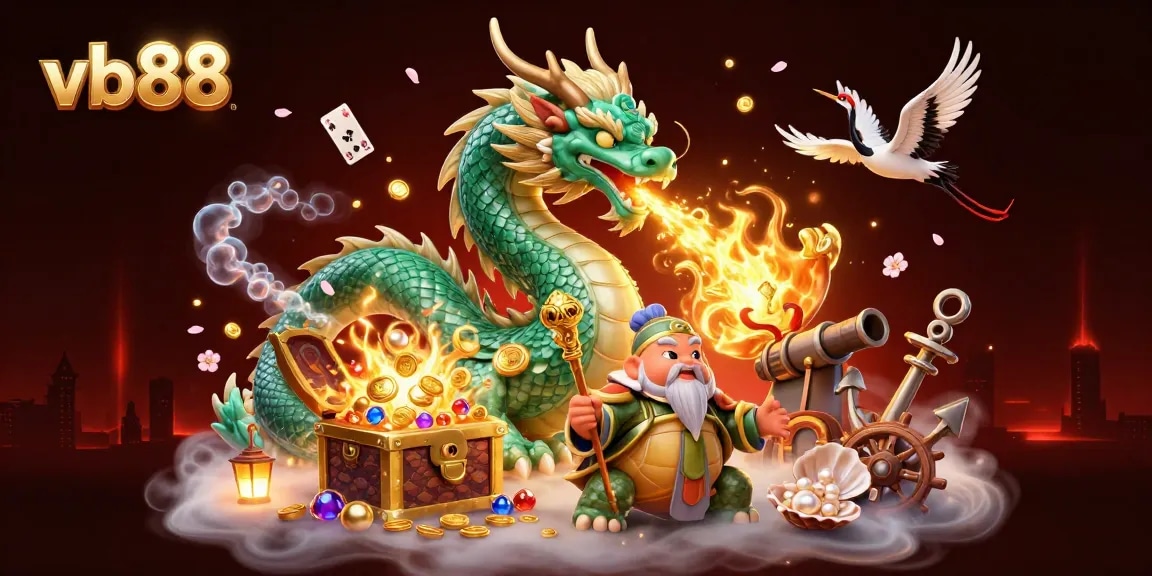Experience the thrill of vb88 with this vibrant casino-themed illustration showcasing mythical characters and exciting game elements.