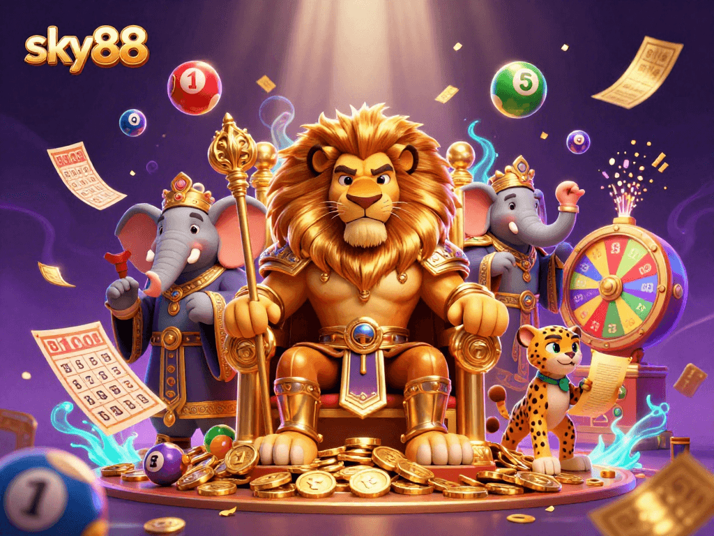 Engage with sky88 through lively lottery action amidst dynamic colorful elements.