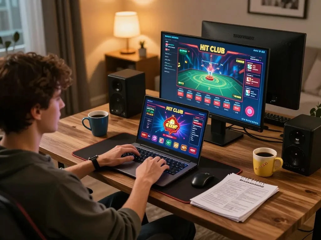 Engaging gameplay on Hit club's online casino setup in a cozy atmosphere.