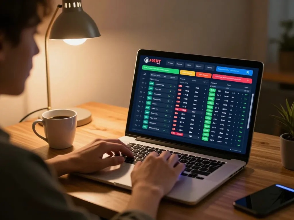 Engaging in sports betting activity with kèo nhà cái displayed on the laptop.