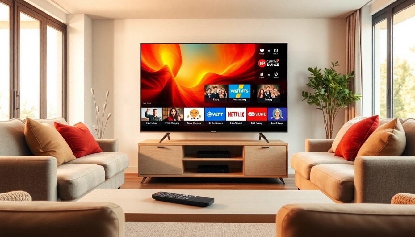 Genießen Sie IPTV Deutschland mit modernem Setup in einem gemütlichen Wohnzimmer.