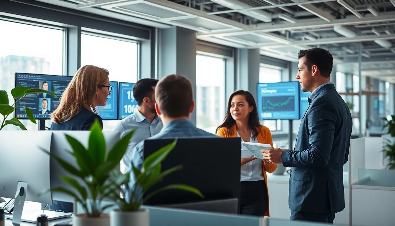 Headhunter IT Team collaborating effectively in a modern office environment.