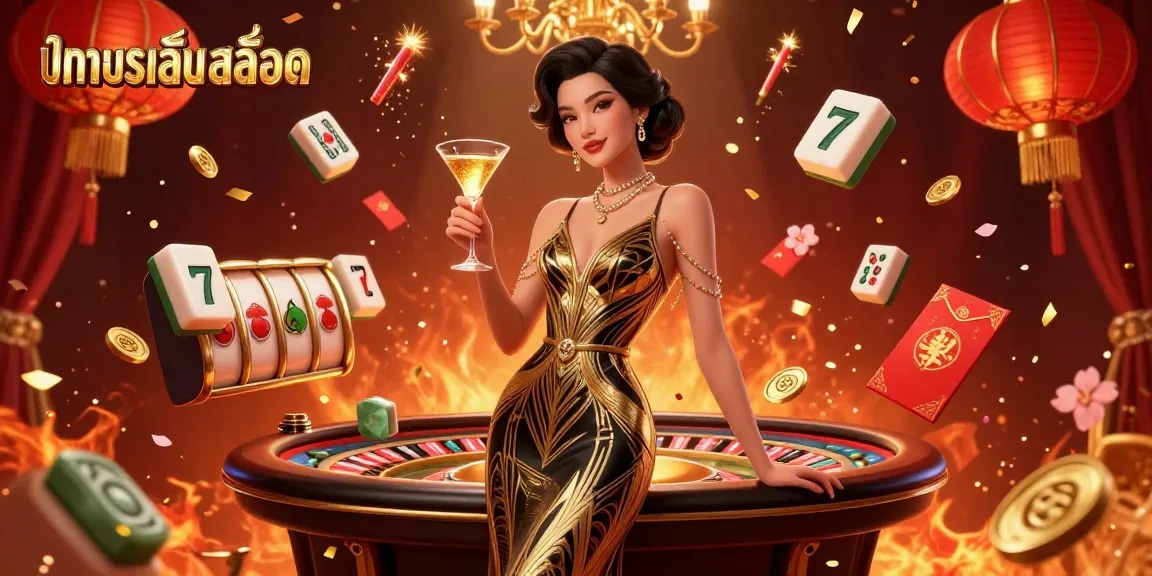 Experience thrilling ทดลองเล่นสล็อต action in a vibrant 3D casino illustration featuring elegant decor and dynamic game elements.