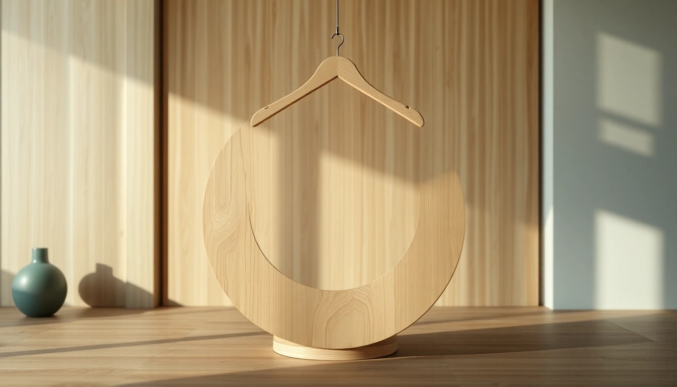 Eleganter Holz Kleiderbügel, ideal für stilvolle Garderobenorganisation und Raumgestaltung.