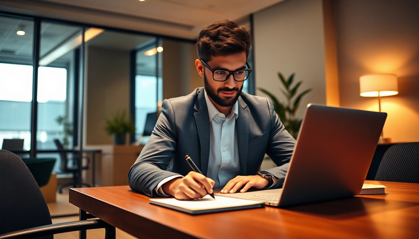 Headhunter analysiert Kandidatendaten in einem modernen Büro, um die besten Talente zu finden.