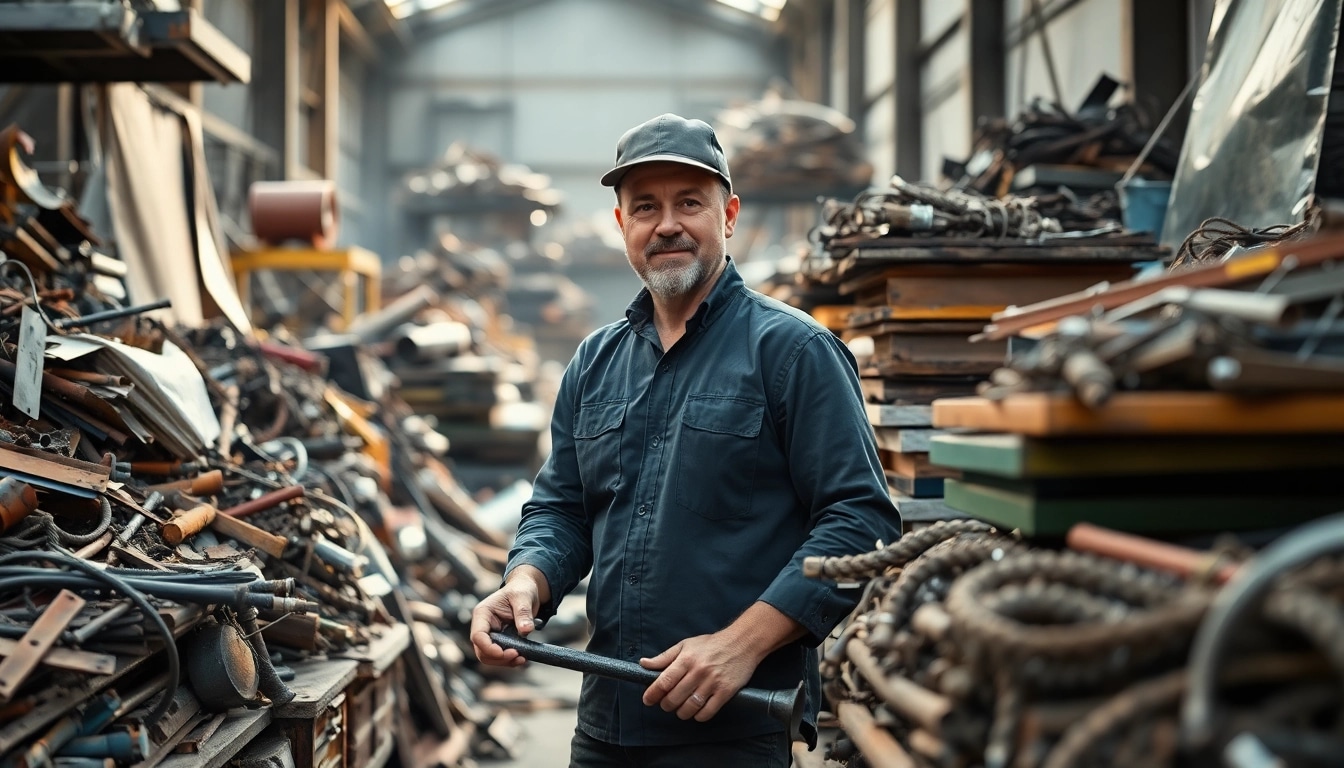 Schrotthändler Oberhausen beim Sortieren von Schrottmaterialien für das Recycling.