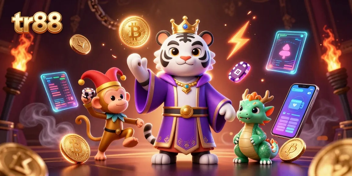 Experience thrilling gaming at tr88 with vibrant characters and dynamic elements in this engaging digital illustration.