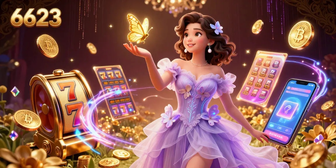 Experience thrilling gameplay at 6623 with a stunning 3D gambling scene featuring jackpot slots.