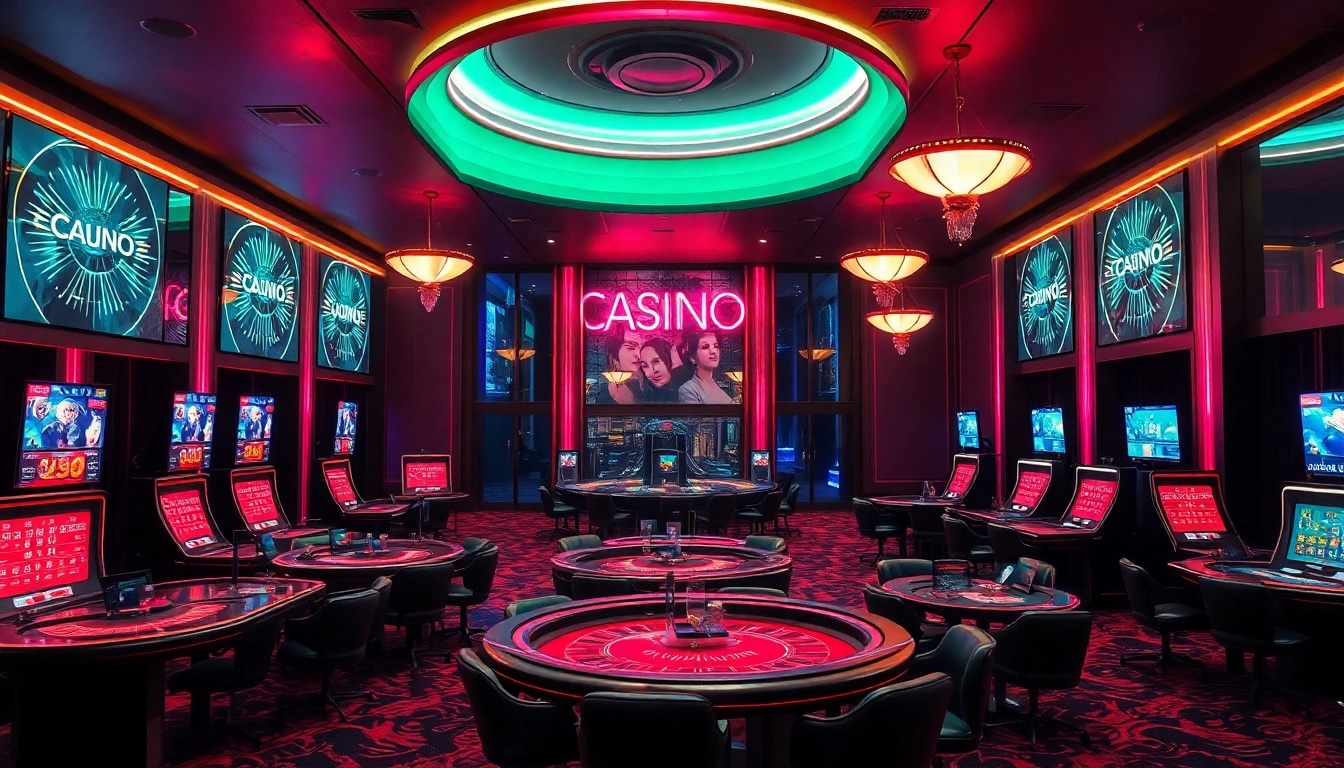 Spielen Sie spannende Spiele im Casino online mit lebhaften Neonlichtern und eleganter Atmosphäre.