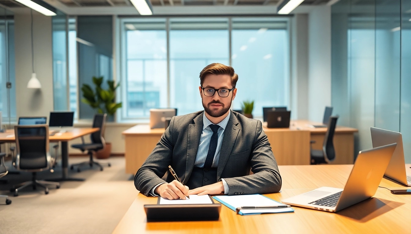 Professioneller Headhunter Dresden bei der Arbeit in modernem Büro, konzentriert und effizient.
