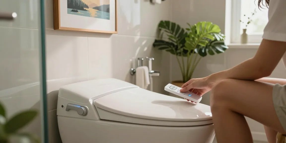 Ervaar het comfort van een bidet toilet in een moderne badkamer met weelderige decoratie.