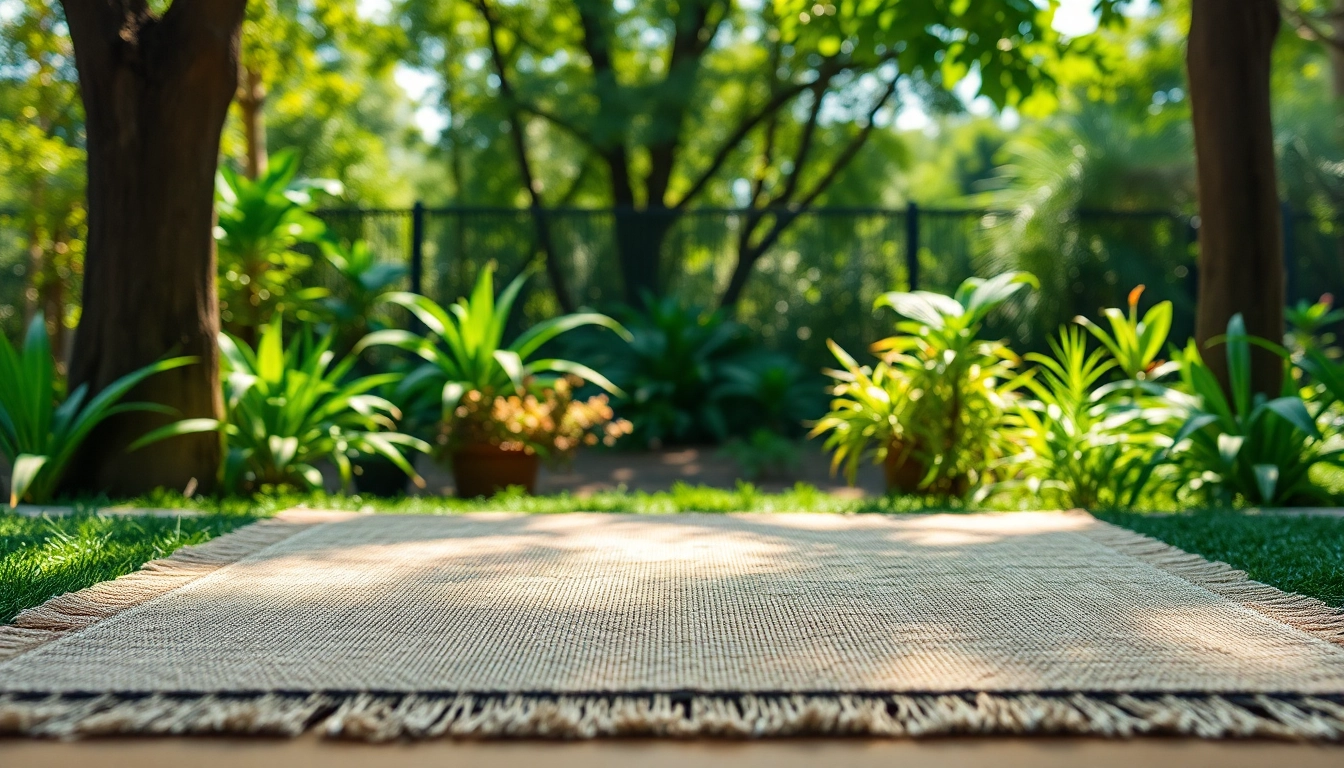 Hanfmatte in einem schönen Garten, zeigt ihre nachhaltige und natürliche Beschaffenheit.