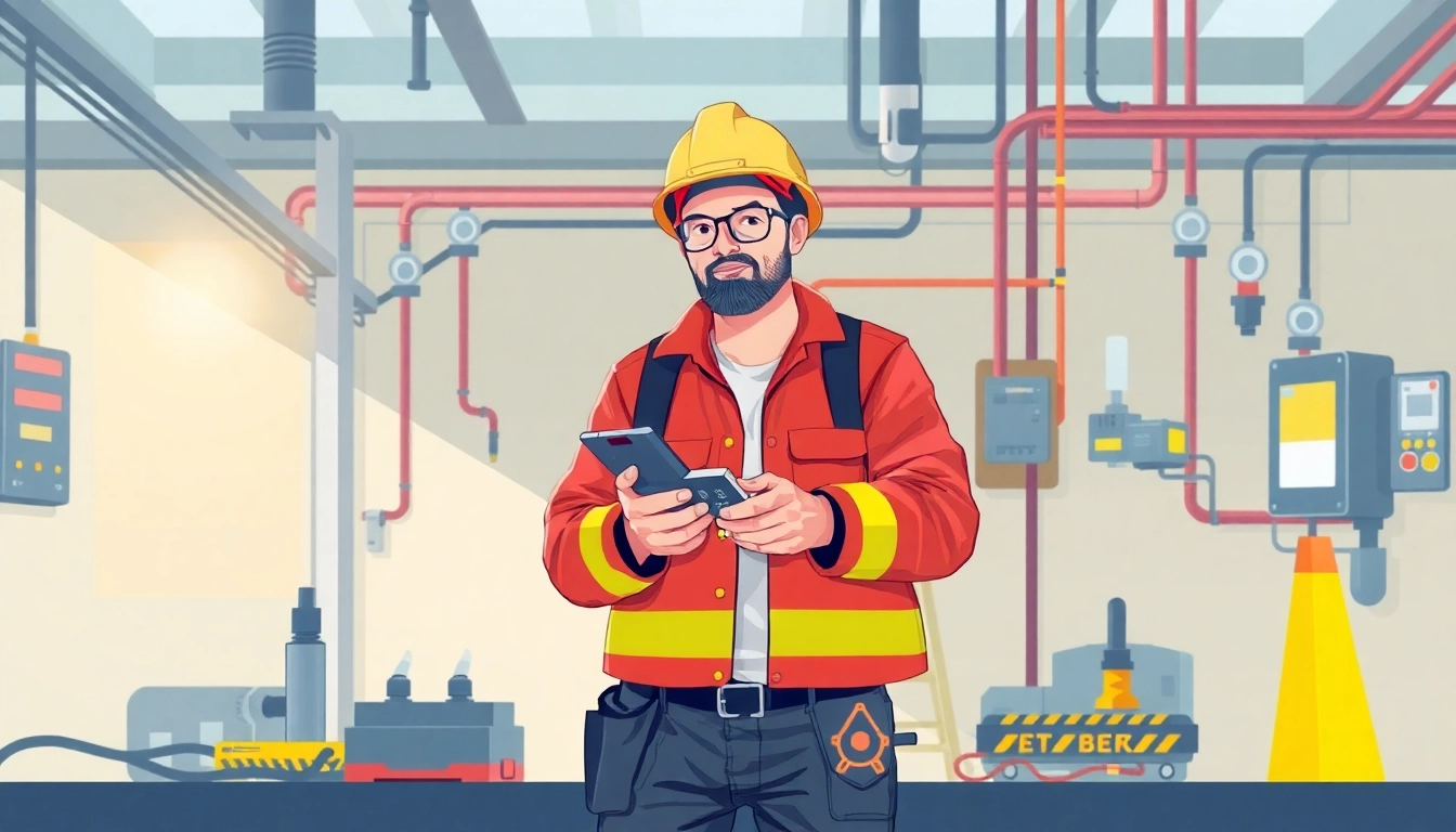 Technician performing the DGUV V3 Prüfung to ensure electrical safety in the workplace.