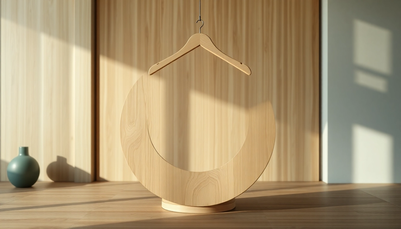Eleganter Holz Kleiderbügel, ideal für stilvolle Garderobenorganisation und Raumgestaltung.