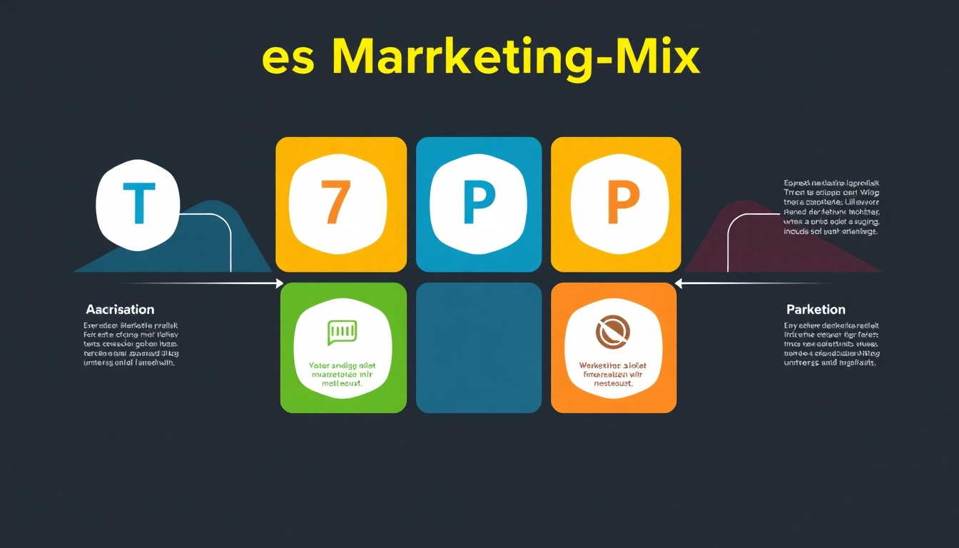 Visualisieren Sie die 7P Marketing Mix-Strategie mit klaren Grafiken und ansprechenden Designs, um den Marketingansatz zu verdeutlichen.