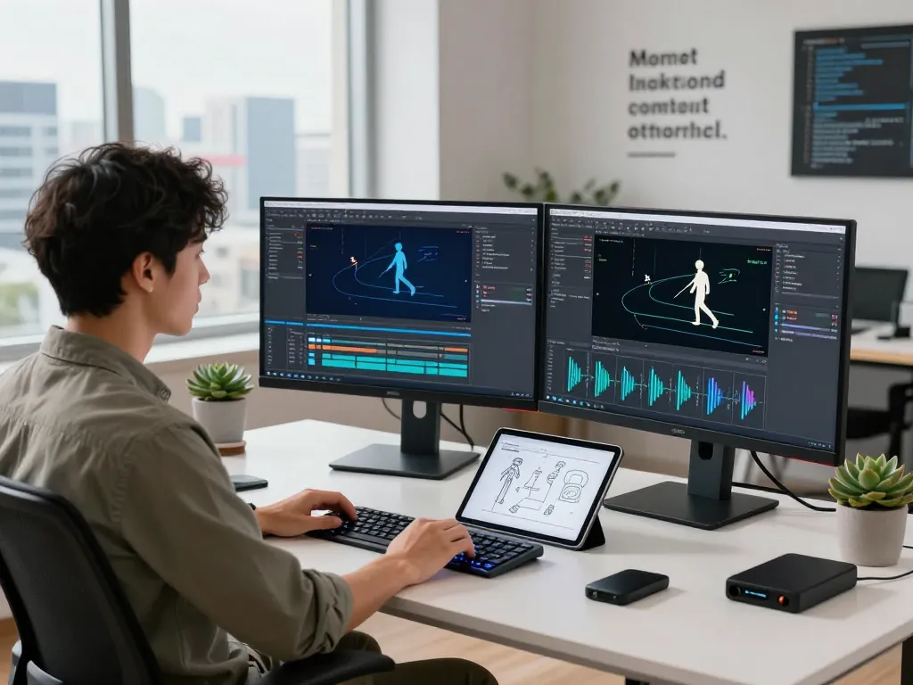 Dynamic workspace showcasing AI motion control software with vibrant animations and tools for enhanced video creation.