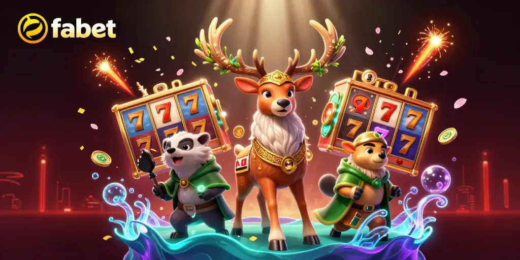 Experience thrilling slots action with fabet in this dynamic casino illustration featuring magical creatures.