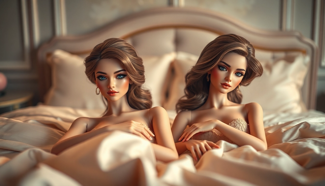 Verführerische Love Dolls in einem elegant dekorierten Schlafzimmer präsentieren einzigartige Details.
