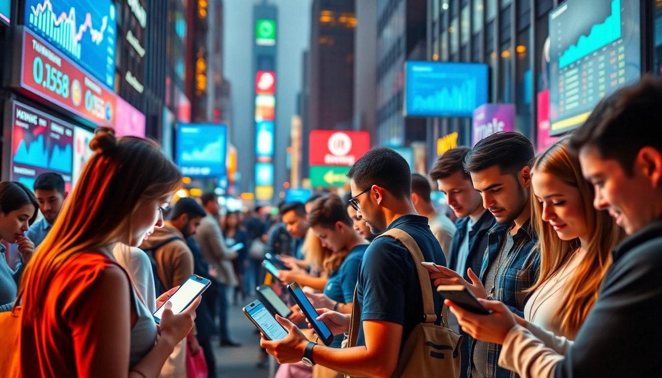 Internet Trends in a vibrant urban setting showcasing technology engagement.