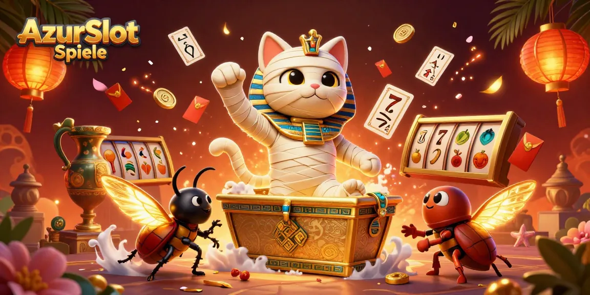 AzurSlot Spiele erleben: Ein ägyptischer Mumienkater und sein Skarabäus im Kasino-Action