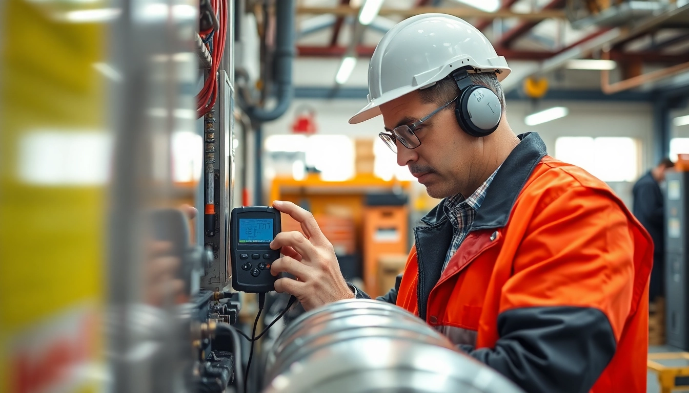 DGUV V3 Prüfung im industriellen Umfeld mit einem Sicherheitsprüfer bei der Arbeit.