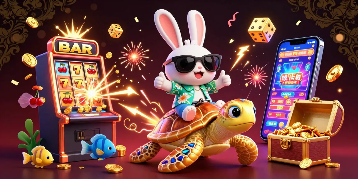 Fun88 showcases vibrant jackpot excitement with a lucky rabbit and golden turtle in a casino scene.