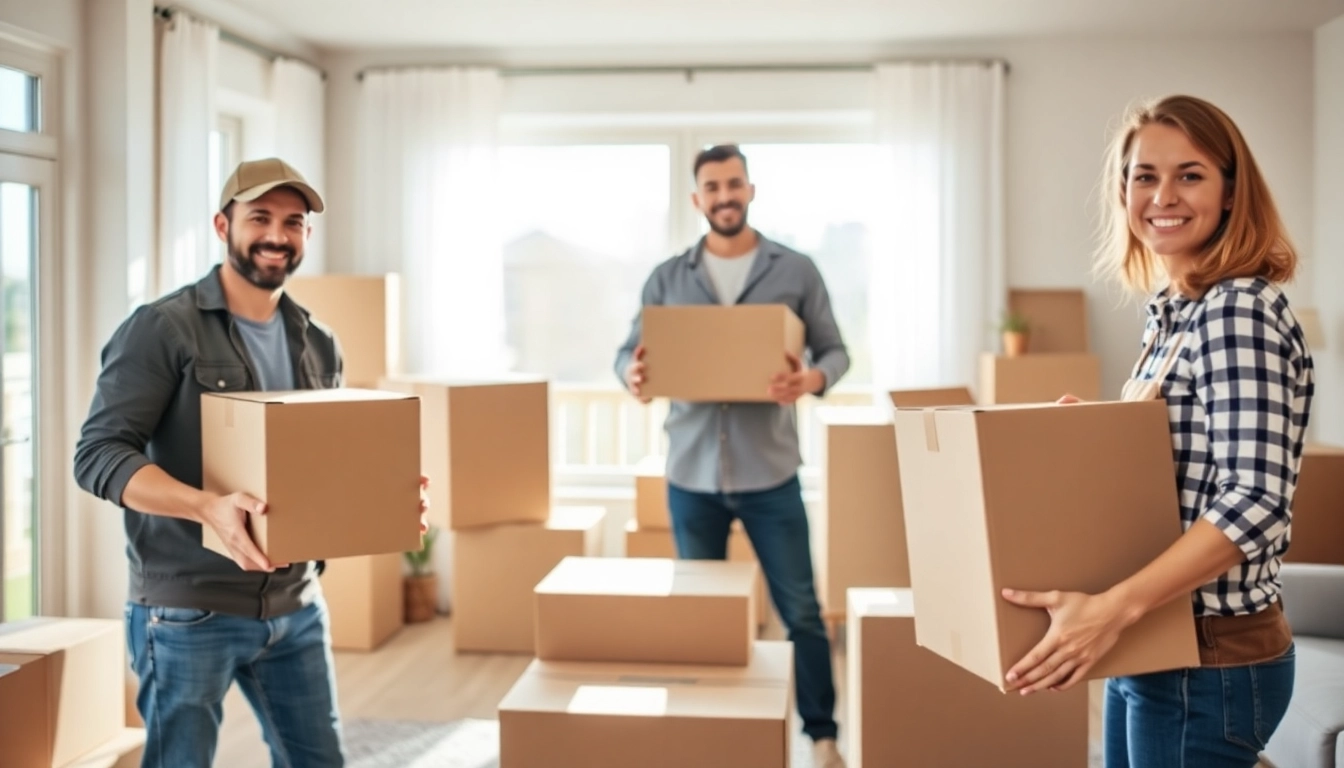 Umzugsunternehmen Darmstadt team carefully packing boxes in a bright living room.