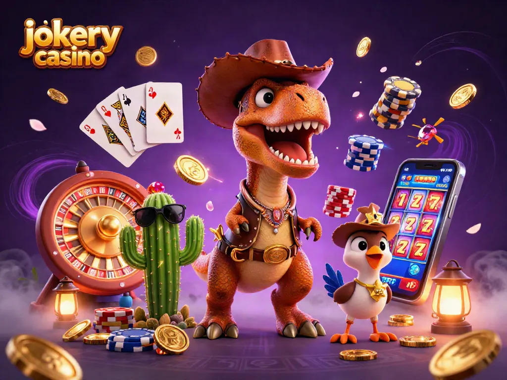 Playing at jokery casino with vibrant 3D characters and casino elements in an animated setting.