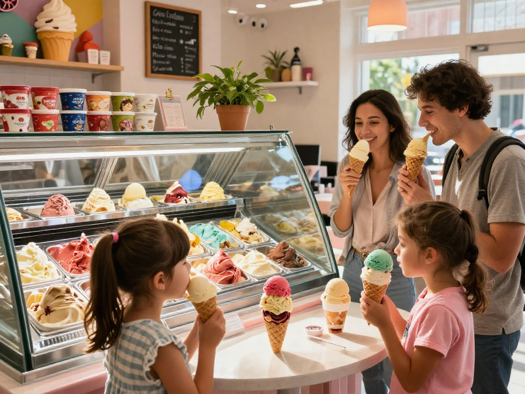 Family enjoying extraordinary ice cream flavors at ROKOK88, showcasing vibrant colors and joyful moments.