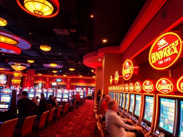 Players enjoying exciting games in casinos ohne lizenz, showcasing a lively casino atmosphere with dazzling slots.