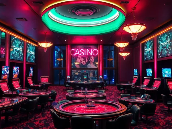 Spielen Sie spannende Spiele im Casino online mit lebhaften Neonlichtern und eleganter Atmosphäre.