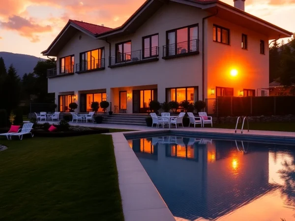 Showcase luxurious Nordzypern immobilien preise with a stunning sunset view over elegant properties.